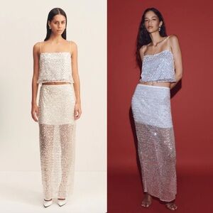 Shona Joy White Sequin Maxi Skirt & Cami Set